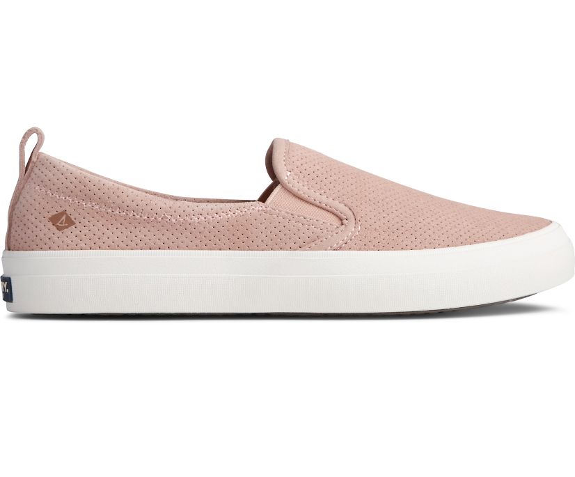 Sperry Crest Twin Gore Plushwave Pin Perforated Slip On Sneakers - Women's Slip On Sneakers - Rose [